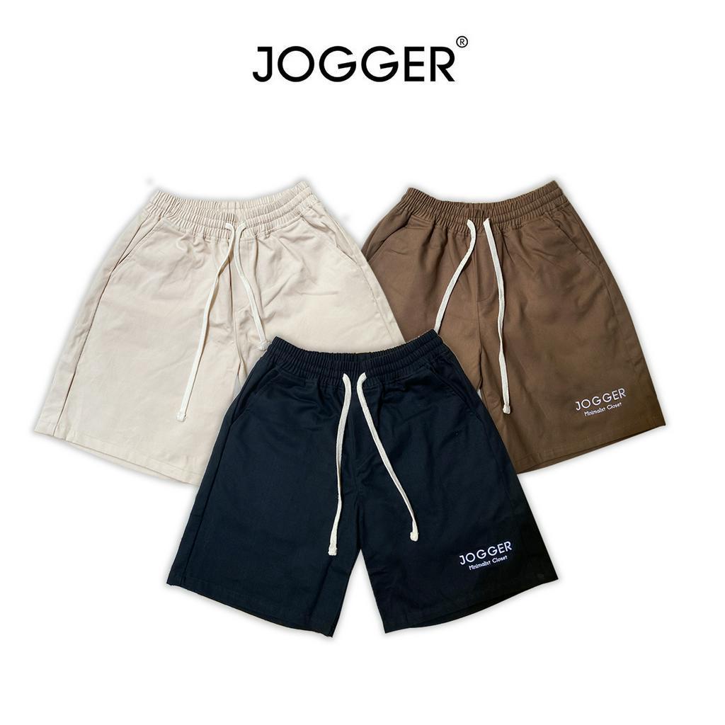 Quần Short Basic 097 Thêu JOGGER Kaki Unisex Nam Nữ