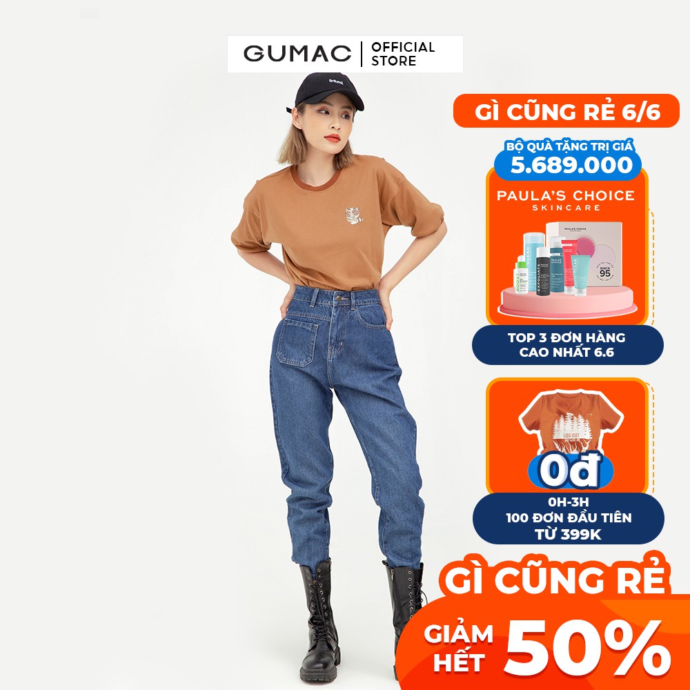 [Mã WABRGM11 giảm 10% đơn 250K] Áo thun nữ in sticker tay lỡ trẻ trung GUMAC ATB519 | BigBuy360 - bigbuy360.vn
