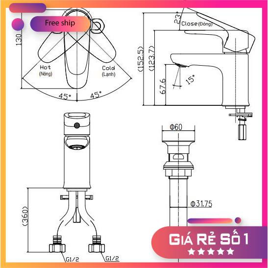 Vòi chậu rửa mặt,Vòi lavabo nóng lạnh INAX LFV-1112S [CHÍNH HÃNG], Bảo hành 2 năm