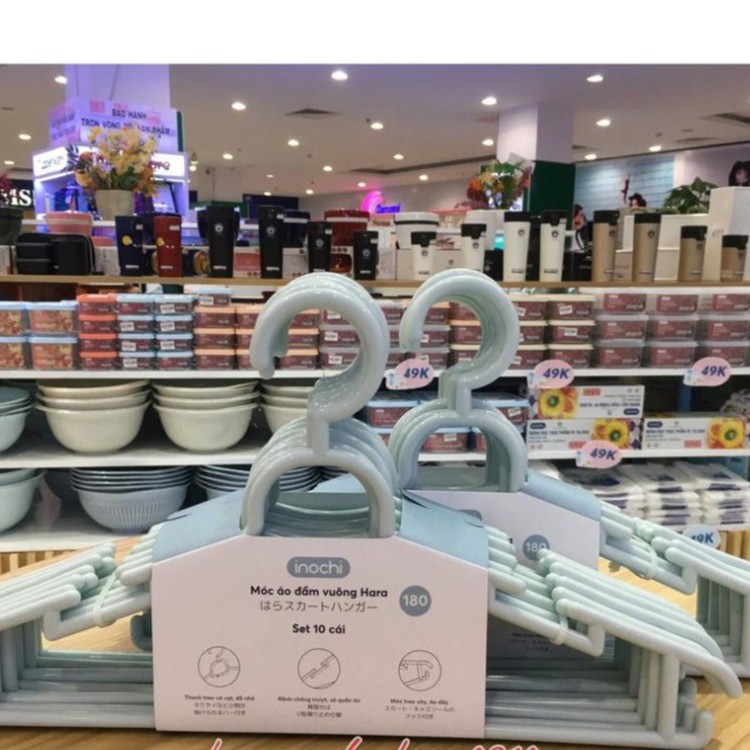 Mắc áo/Móc Quần Áo Đầm Váy Vuông Hara INOCHI MA180 Nhựa Đa Năng Thông Minh Người Lớn (Set 10 Cái) Inochi.officialstore