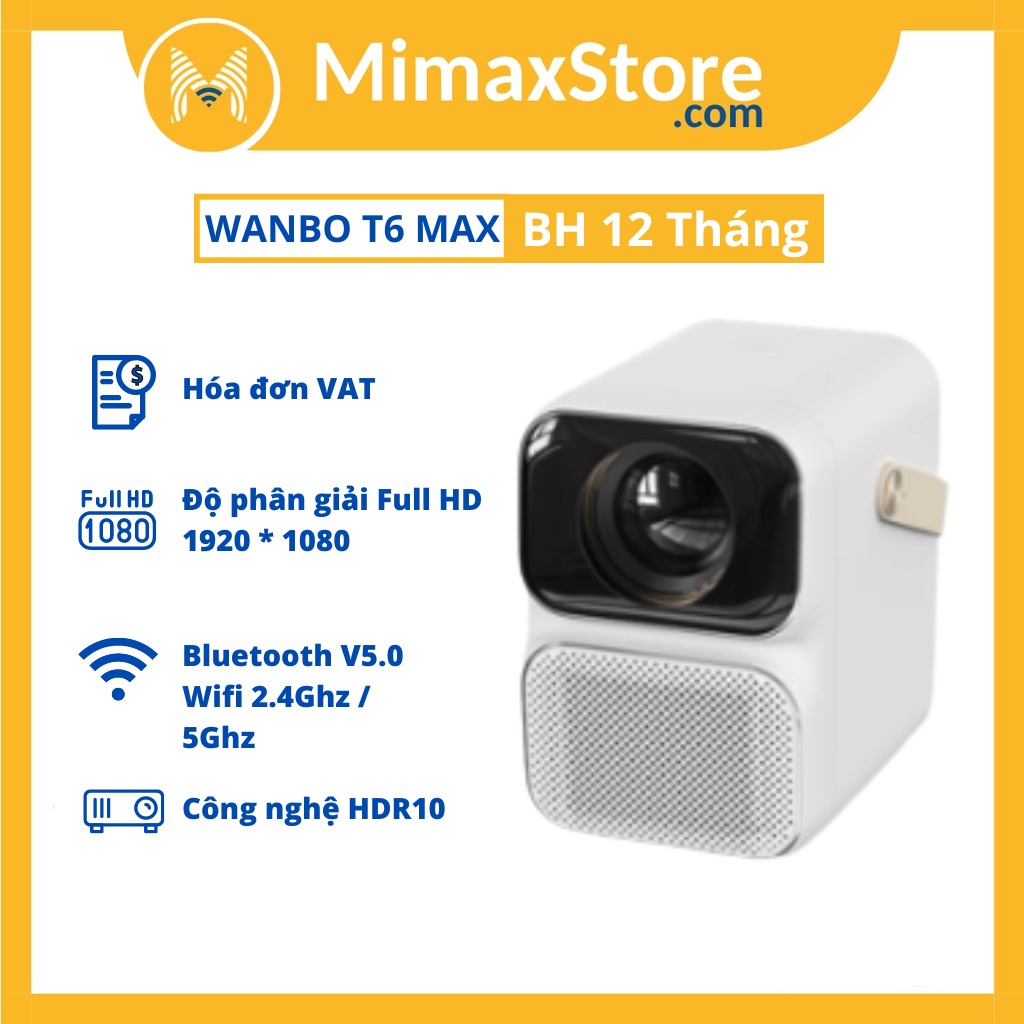 [Hỏa Tốc - HCM] Máy Chiếu Xiaomi WANBO T6 MAX FULL HD 1080P WIFI 5G Tự Động Lấy Nét | Bản Quốc Tế | BH 12T | Mimax Store