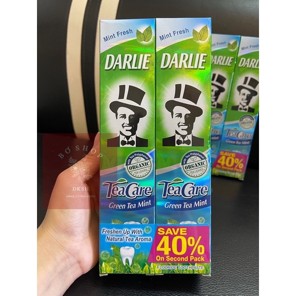 COMBO 2 Tuýt Kem Đánh Răng Ông Tây Đen Darlie Tea Care 160g & Charcoal Clean 140g.