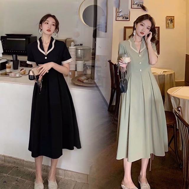 {Sẵn thanh lý bigsize,M-4xl}Váy dáng dài viền cổ sen xinh xắn