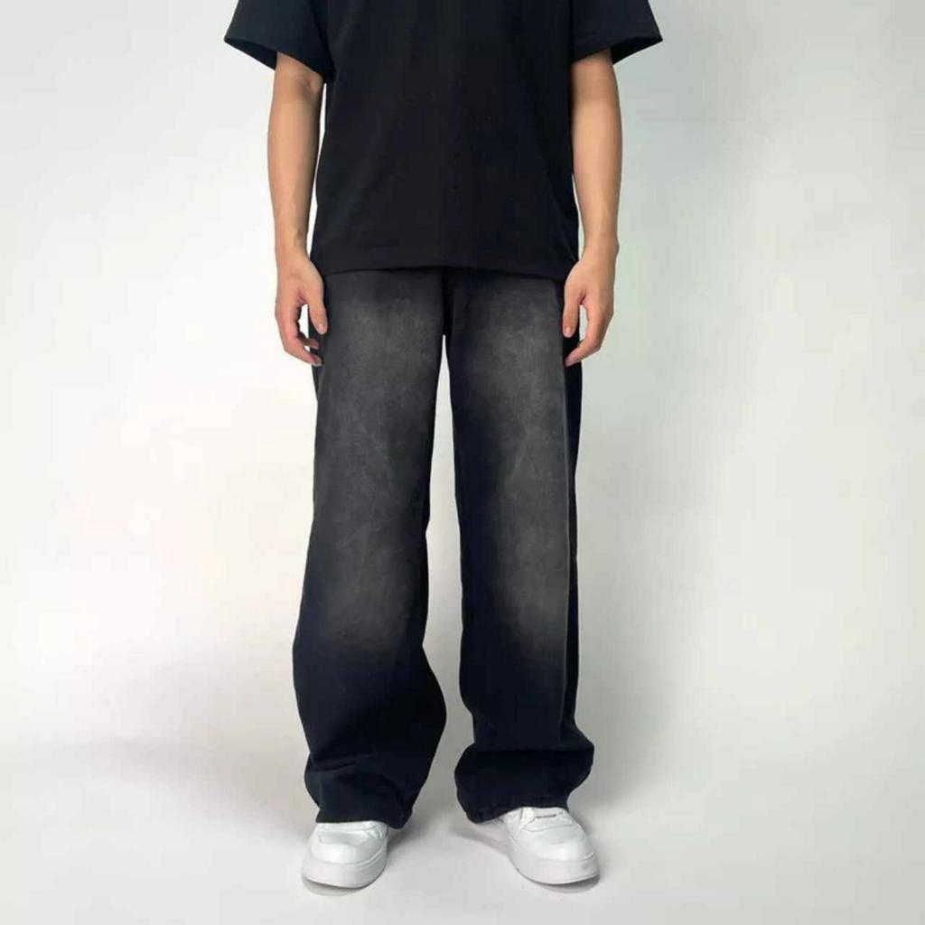 Quần jean ống rộng - quần vải jean dày - phong cách unisex hàn quốc cá tính quần rách kiểu (QA)