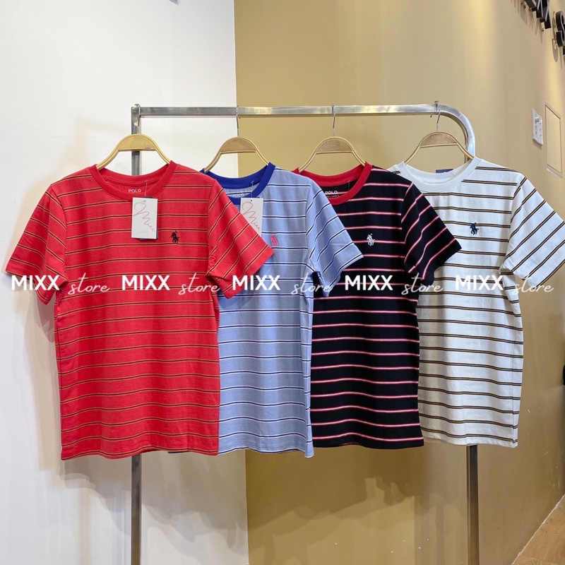 Áo Thun Nữ Sọc thêu polo chất dày dặn cotton mềm mịn phom suông rộng thoải mái