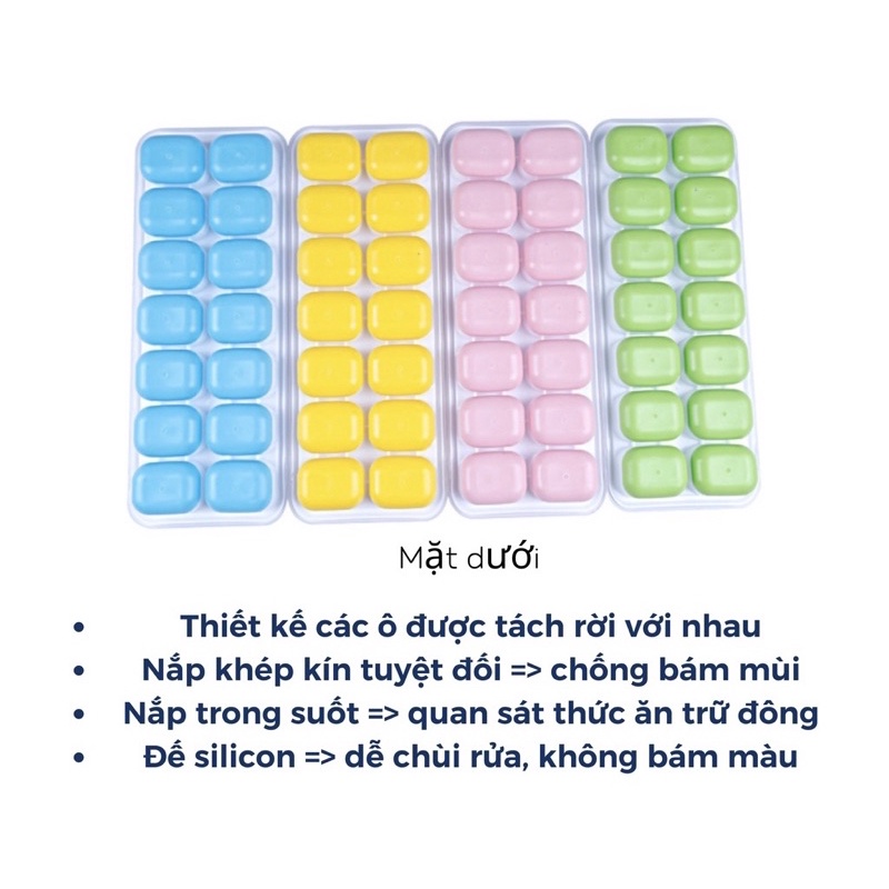 Khay trữ đông đồ ăn dặm, làm đá silicon 24 ngăn có nắp đậy cho bé