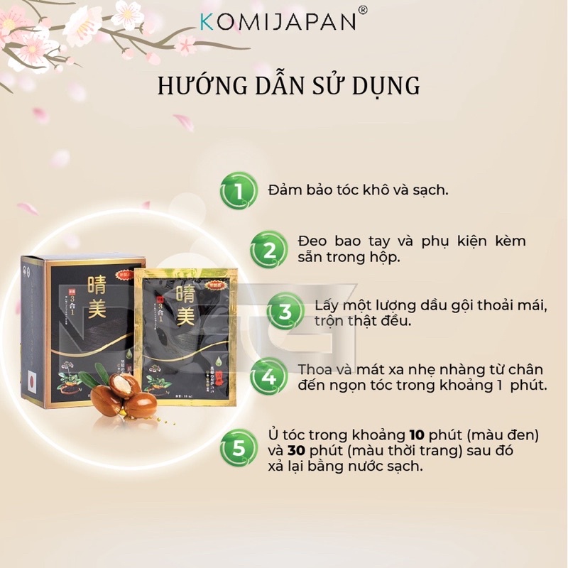 Dầu gội nhuộm phủ bạc tóc Komi Nhật Chính Hãng dạng hộp 10 gói