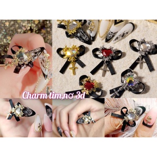 charm nơ tim nail kiểu mới loại có đá sịn đính móng tay nghệ thuật MỚI