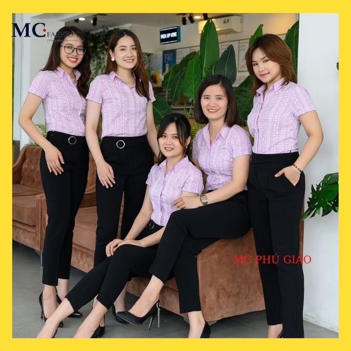 Áo Sơ Mi Caro Công Sở Nữ Đẹp Ngắn Tay Cổ Đức Kẻ Sọc Caro Có  Mc Fashion A671