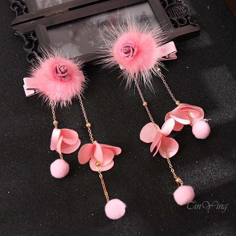 GETNOIVAS Set 2 kẹp tóc tua rua phong cách Trung Hoa cổ điển dễ thương cho nữ