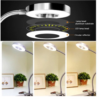 Đèn LED đế kẹp 3 màu ánh sáng - Đọc sách, Học tập, Làm việc - Thân vỏ bọc INOX cực bền - YG-335 TRÒN