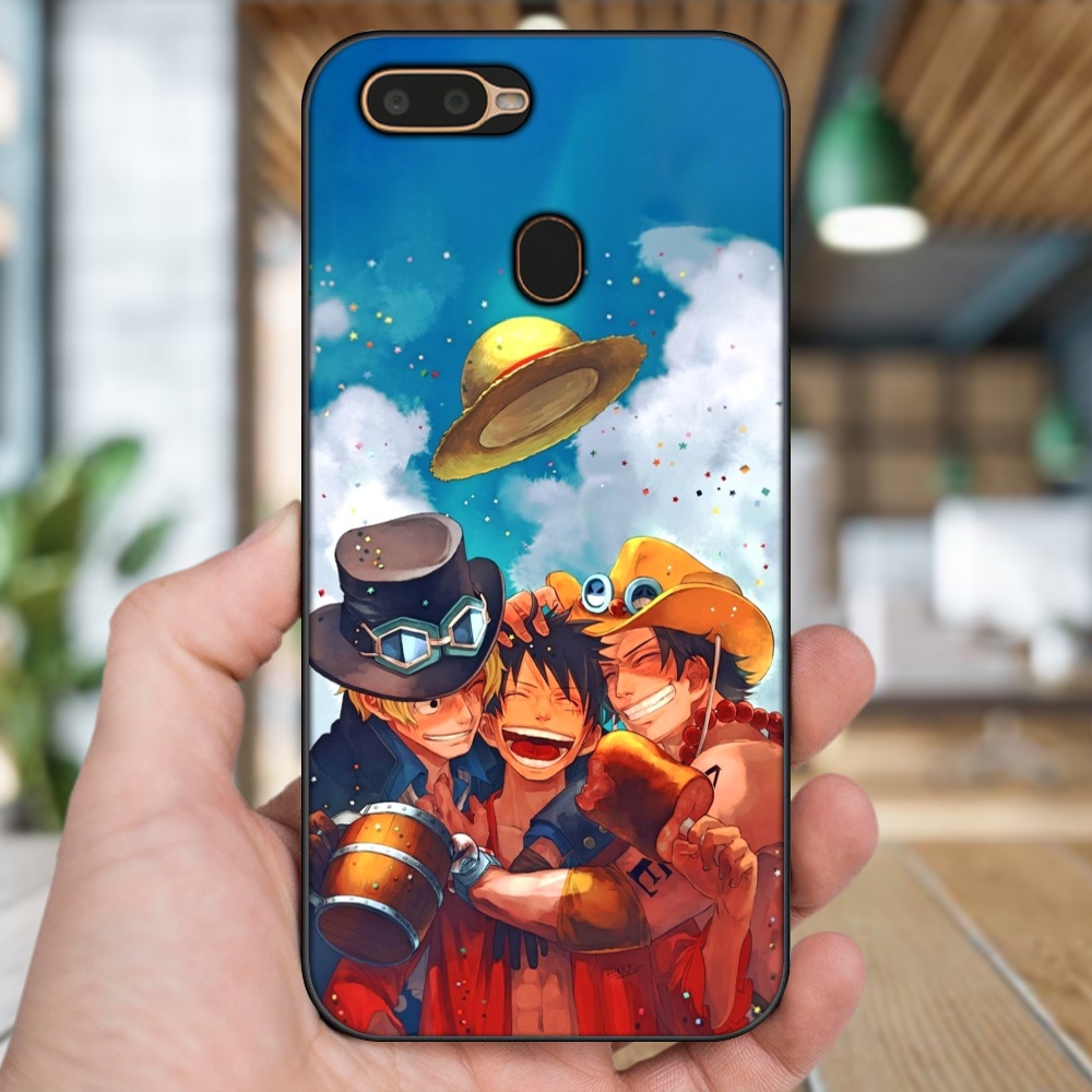 Ốp lưng Oppo A5S, A7, A12, F9 viền đen in hình Ace One Piece