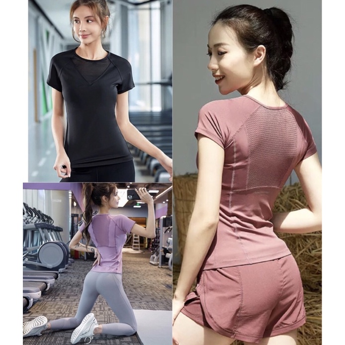 Áo tập GYM YOGA nữ cổ phối lưới siêu dễ thương (Mới)