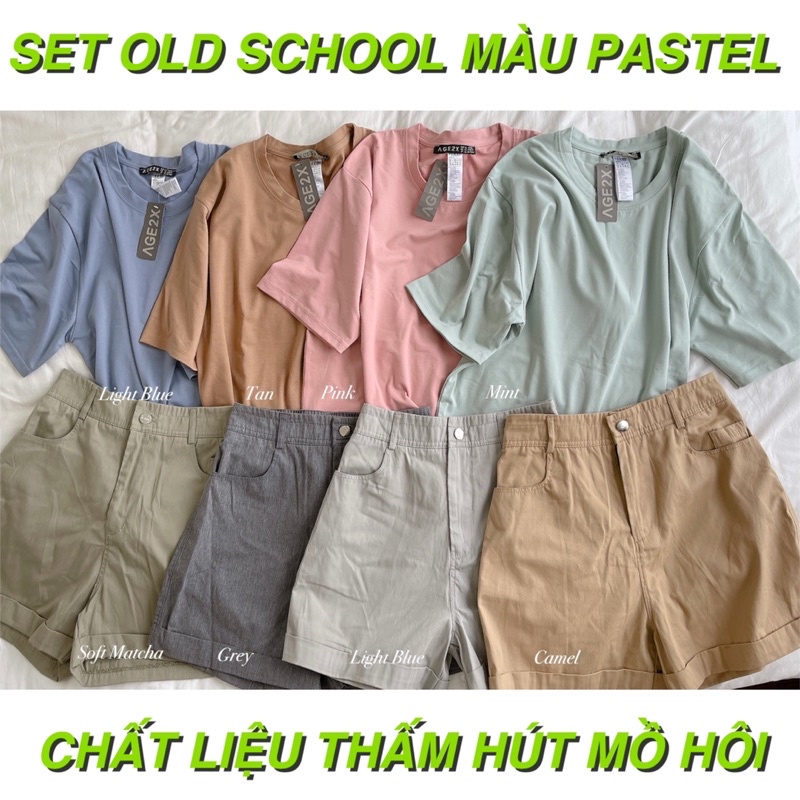 SET OLD SCHOOLQuần short ống rộng phối cùng áo thun siêu vintage