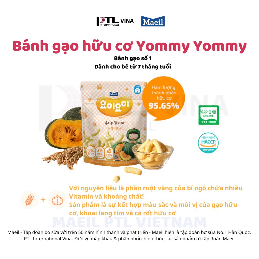 Bánh ăn dặm Maeil Hàn Quốc màu vàng vị bí ngô Stage 1 7M 25g