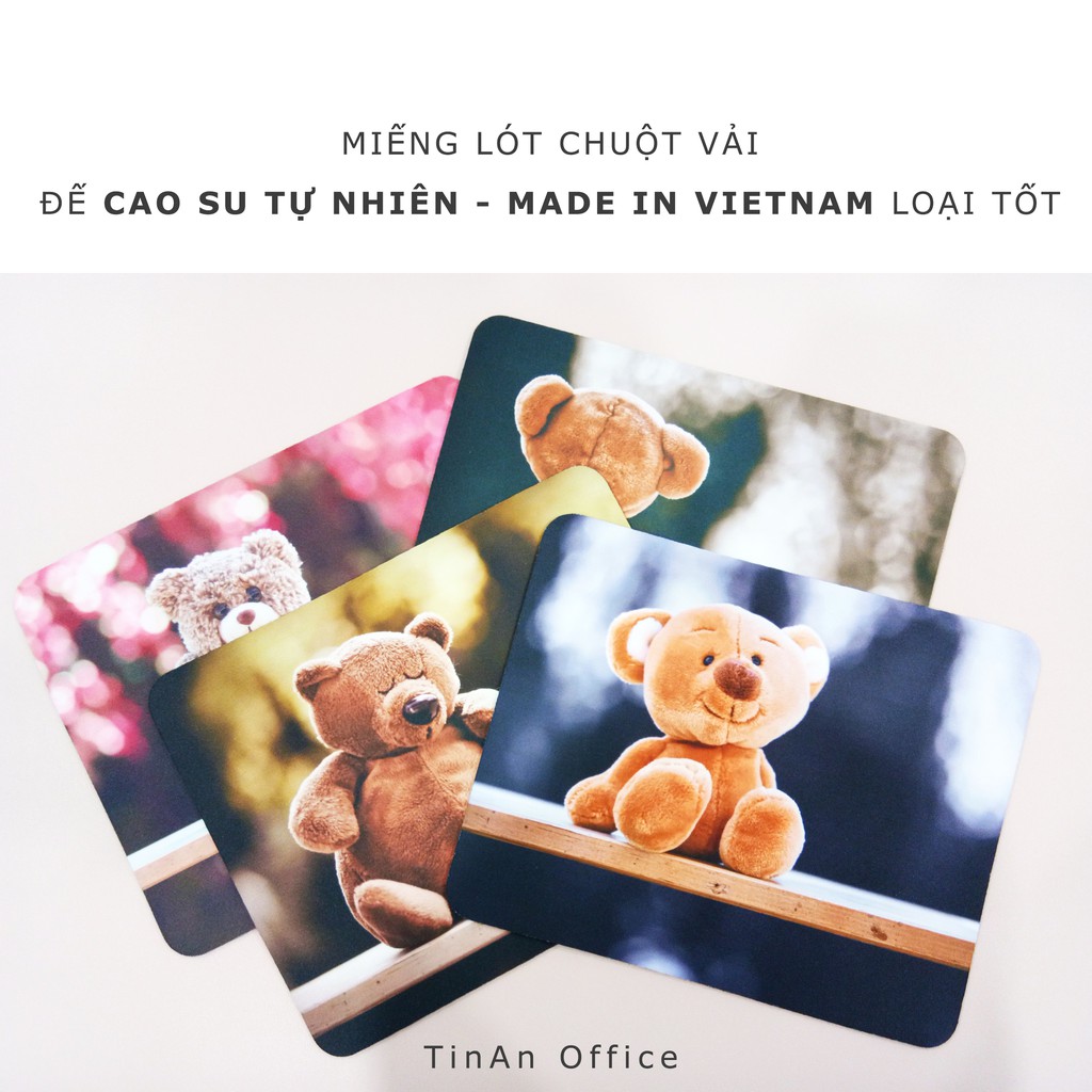 Miếng Lót Chuột Vải Gấu 3D, Đế Cao Su Việt Nam Chống Trượt, Mousepad Mềm Dày 26 x 21 cm (Hình Thật Tự Chụp)