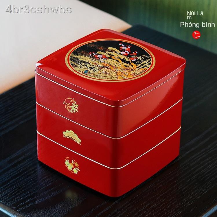 ✼♕┇Hộp sơn mài Yamanaka nhập khẩu Nhật Bản, trang sức tre và mận, ba lớp, Quà cưới, của hồi môn, bằng