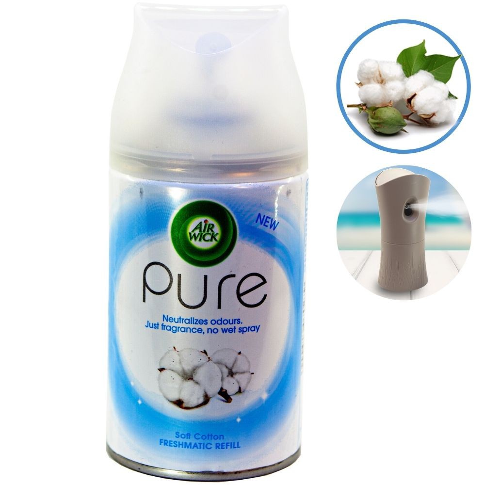 Bình xịt thơm phòng Air Wick Soft Cotton 250ml QT06518 - hương hoa bông, bình phun tinh dầu cao cấp, thơm phòng, khử mùi