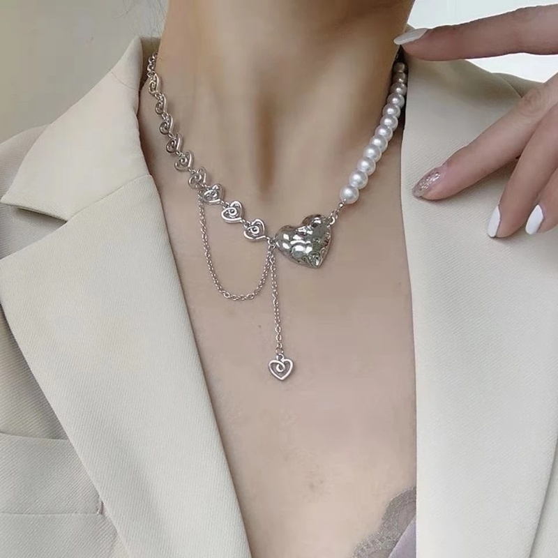 Vòng cổ Mặt Trái Tim Đính Ngọc Trai Thời Trang Cho Nữ