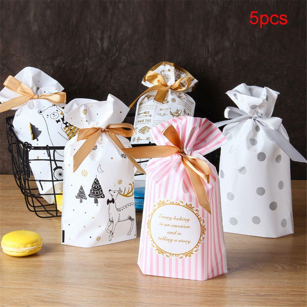 Set 5 Túi Đựng Bánh Kẹo Làm Quà Tặng Thủ Công Hình Tuần Lộc Giáng Sinh