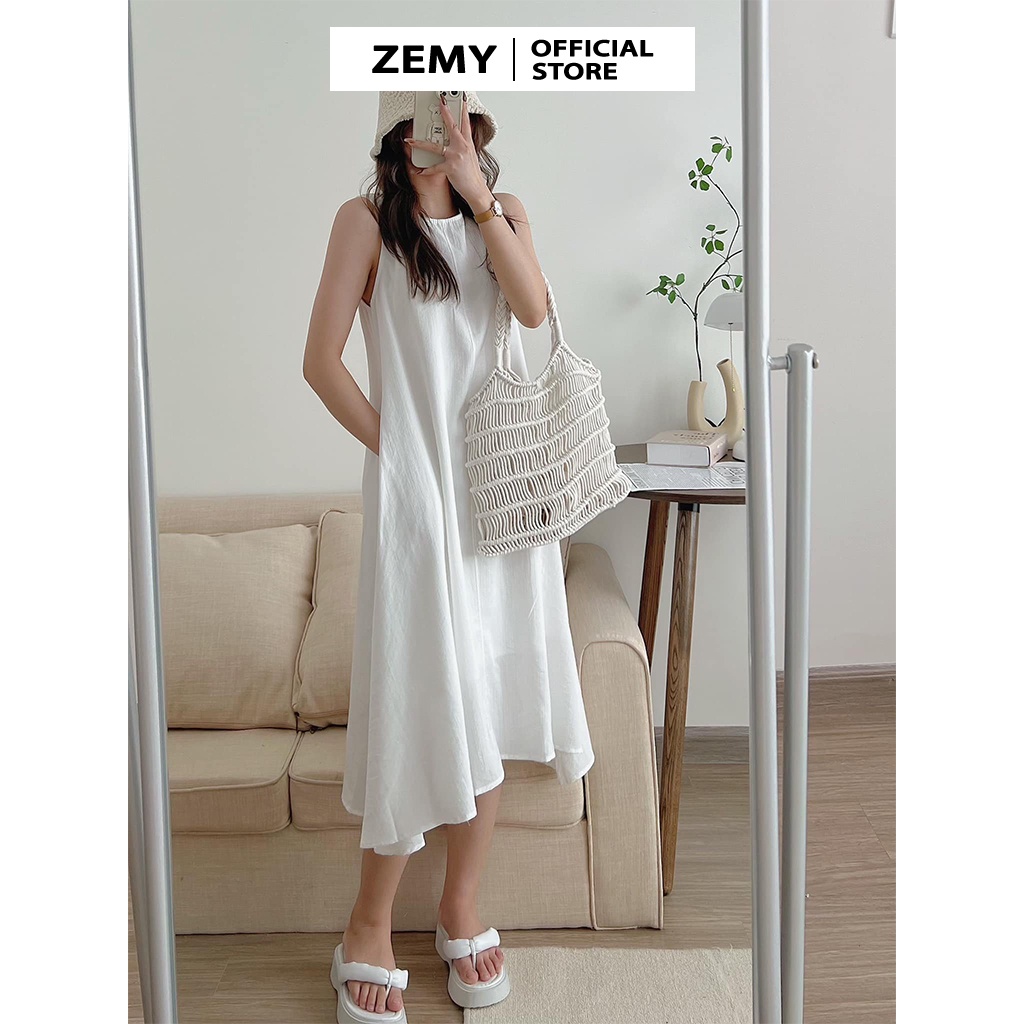 Váy ba lỗ dáng dài đầm suông nữ chất đũi kiểu 3 lỗ thời trang Zemy