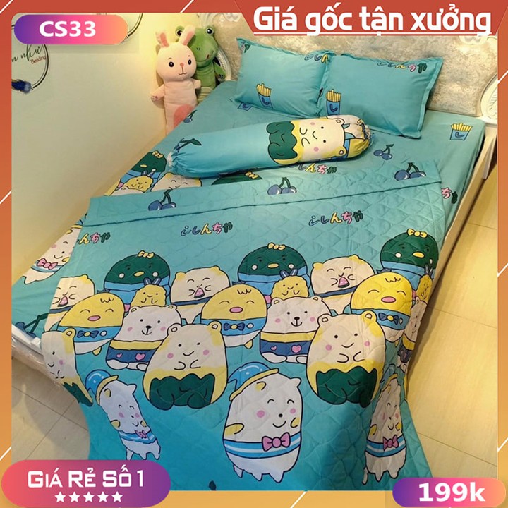Bộ Chăn Ga KItty Hồng Chăn trần bông hai mặt hàng loại 1 Dành Cho Bé