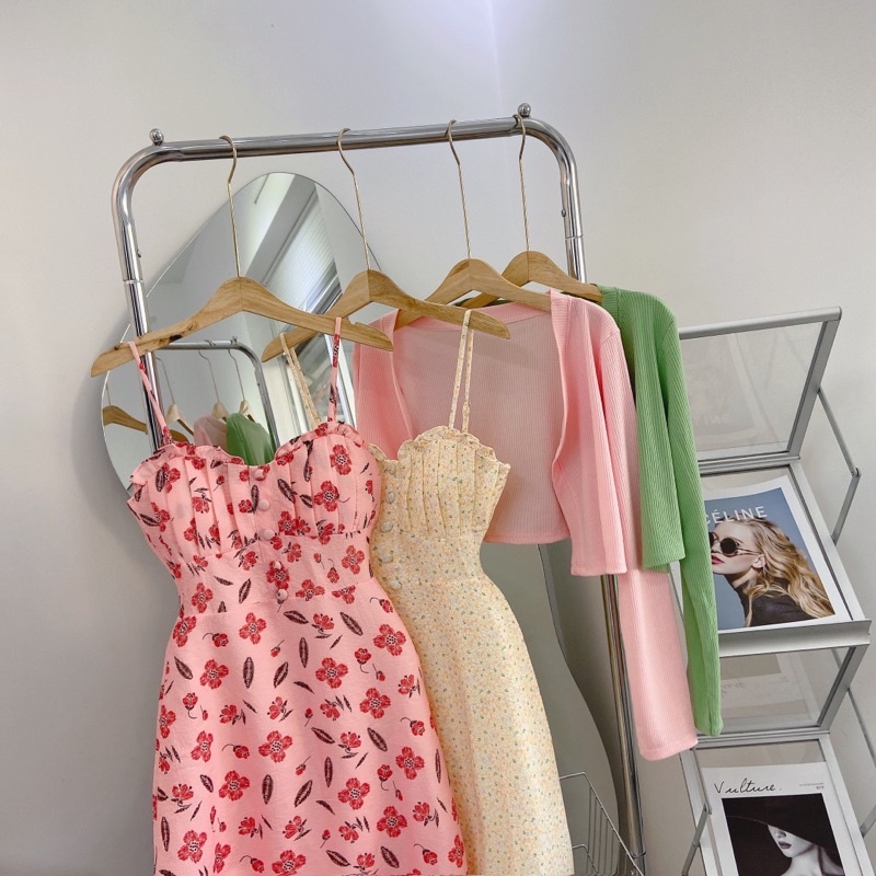 SET ĐẦM HOA XẾP NGỰC + ÁO KHOÁC GÂN