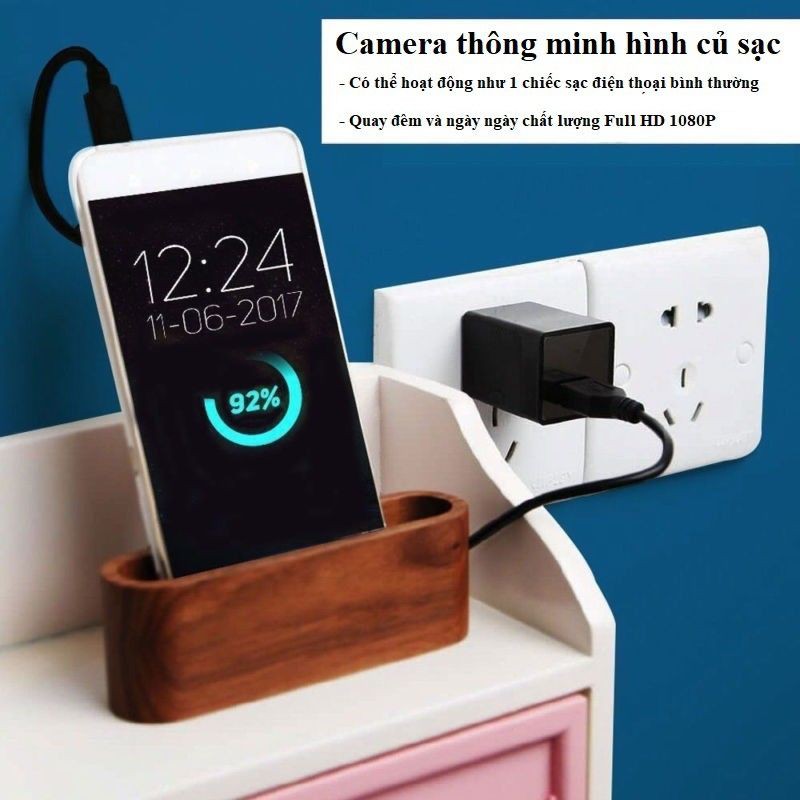 Camera an ninh cục sạc siêu nhỏ, độ phân giải full hd 1080 siêu nét, kết nối wifi xem và điều khiển từ xa