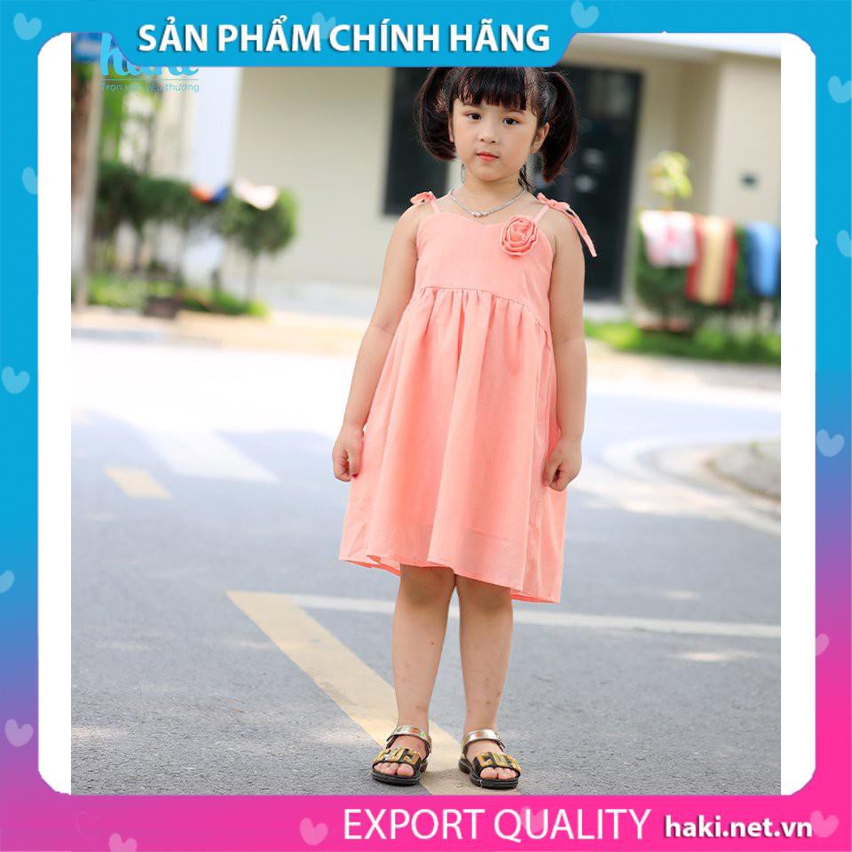 Váy bé gái hai dây đính hoa hồng HK507; đầm thiết kế cho bé từ 10-27kg HAKI