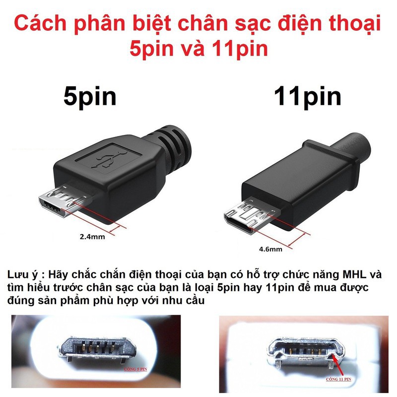 CÁP MHL KẾT NỐI ĐIỆN THOẠI VỚI TIVI CHO ĐIỆN THOẠI ANDROID HDMI MHL 11 PIN
