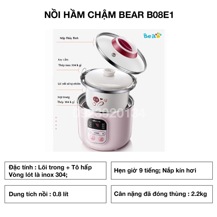 [Mã ELHADEV giảm 4% đơn 300K] Nồi hầm chậm Bear B08E1