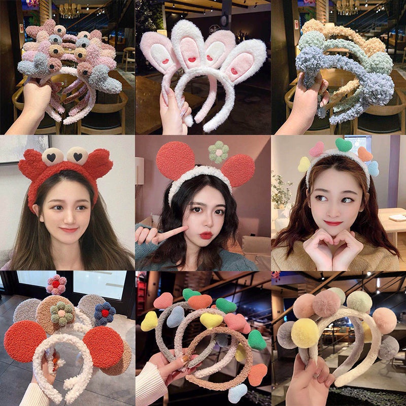 Băng Đô Cài Tóc Vải Cotton Đính Tai Gấu Hoạt Hình Kiểu Hàn Quốc Dễ Thương