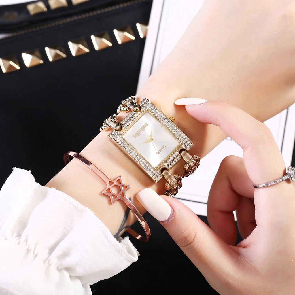 Đồng hồ đeo tay bằng thép không gỉ có dây đeo dạng xích đính đá sang trọng cho nữ | WebRaoVat - webraovat.net.vn