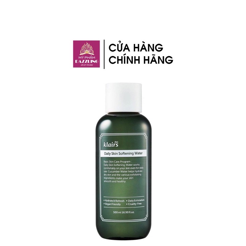 Nước Hoa Hồng Dịu Da Klairs Daily Skin Water 500ml + Bông Tẩy Trang Jomi 120 miếng