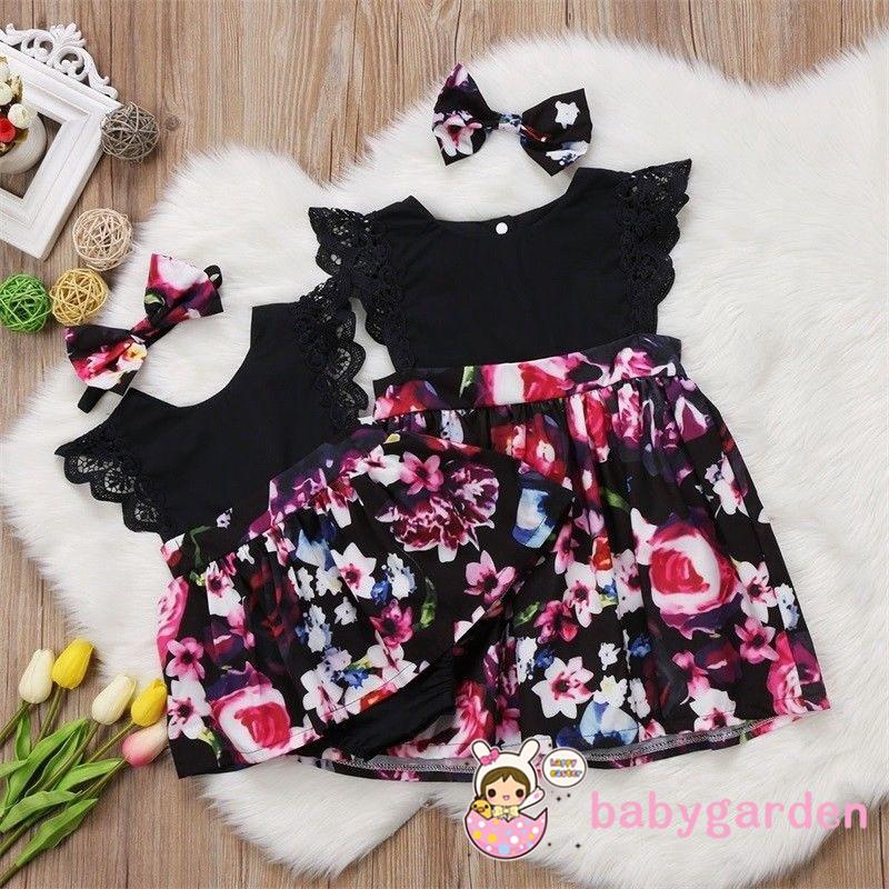 Baby Girl Sister Matching Floral Jumpsuit Romper Dress Outfits Set