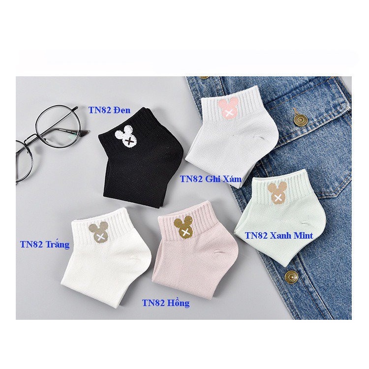 Set 5 đôi tất cổ cao Bivota vớ nữ họa tiết hoạt hình tai gấu cute T80