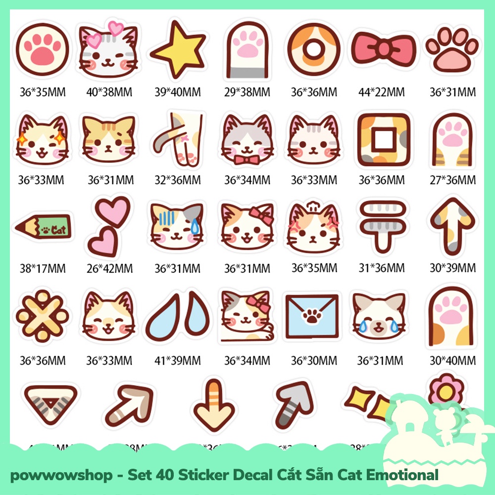 [Sẵn VN - Hỏa Tốc] Set 40 Sticker Mini Decal Dán Trang Trí Vật Dụng Mẫu Cute Cat Emotional