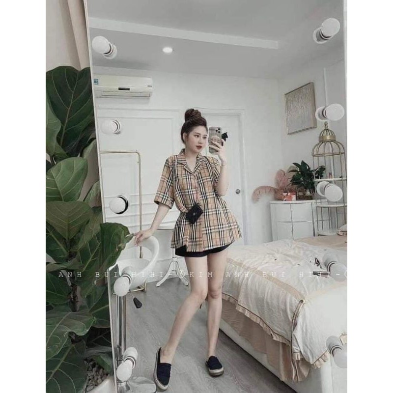 Áo Sơ Mi Caro Tay Ngắn Cá Tính Form Thụng