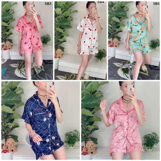 Bộ đồ nữ quần đùi lụa Satin viền bèo đáng yêu