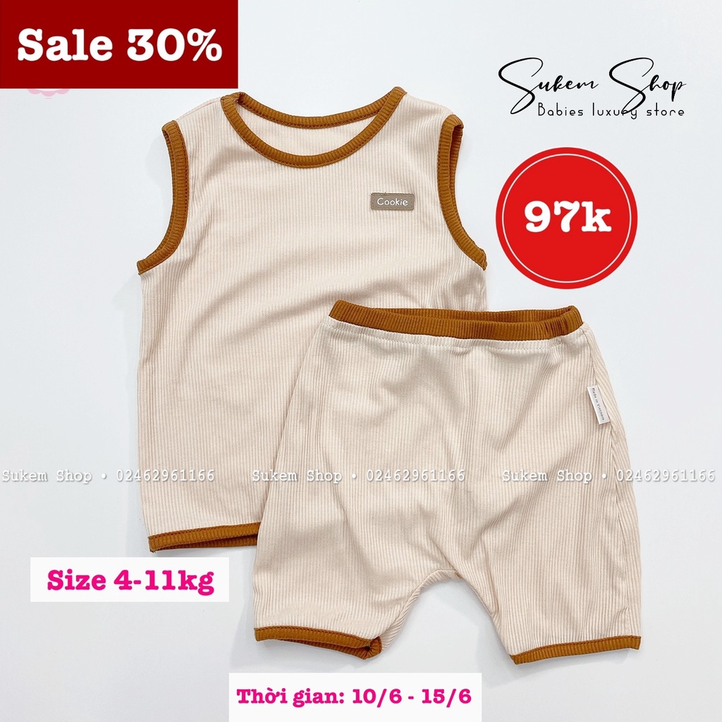 Bộ Ba Lỗ Quần Cộc Cookie Chất Cotton Tăm Mềm,Mát Cho Bé