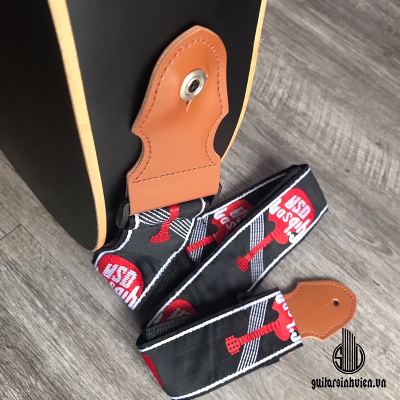 Dây đeo đàn guitar, ukulele bằng dù - Hình cây đàn - Đầu bằng da chắc chắn