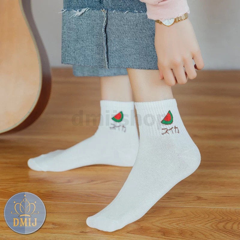 Tất Nam Nữ Cổ Cao Unisex Họa Tiết Hoa Quả Nhiều Mẫu Đáng Yêu