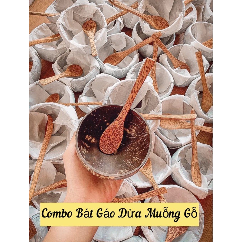 Combo Bát/gáo dừa +muỗng gỗ dừa  size lớn 13_15cm dùng để decor  đựng đồ ăn siêu đẹp.