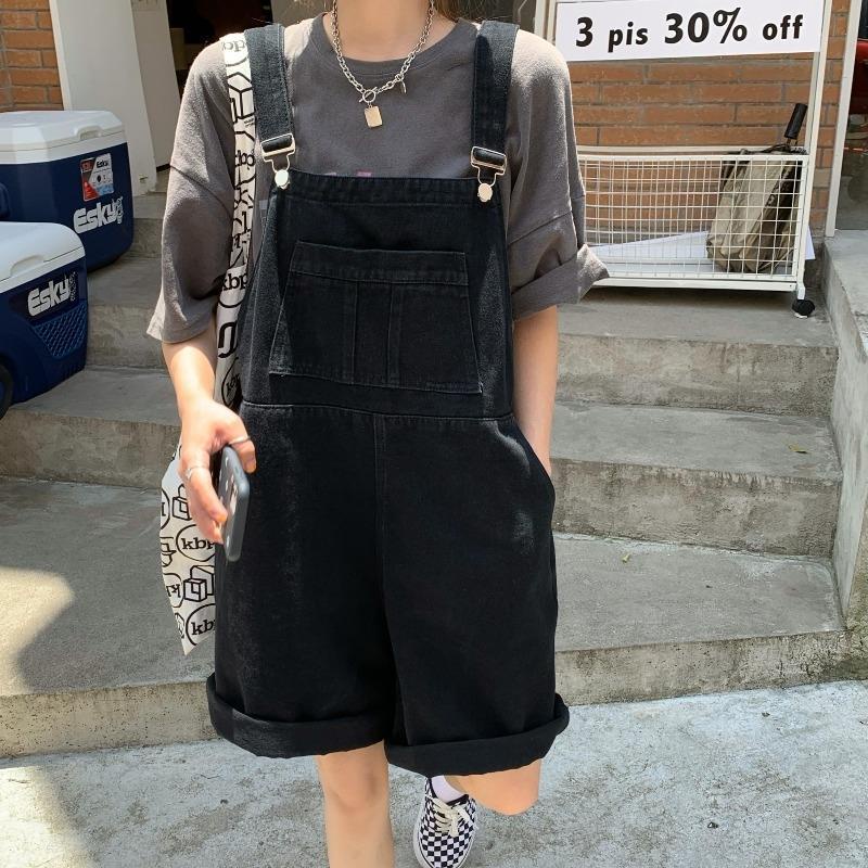 Quần Yếm Denim Ngắn Dáng Rộng Phong Cách Retro Nhật Bản Ngọt Ngào Cho Nữ
