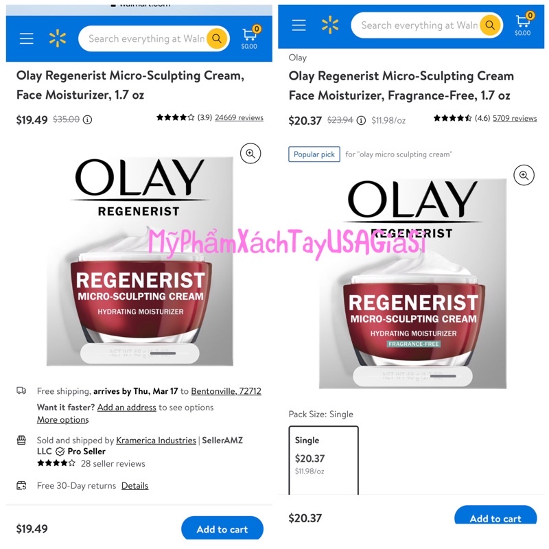 [Hàng Mỹ]Kem dưỡng ẩm chống lão hóa Olay Regenerist Micro-Sculpting Cream Face Moisturizer 48g