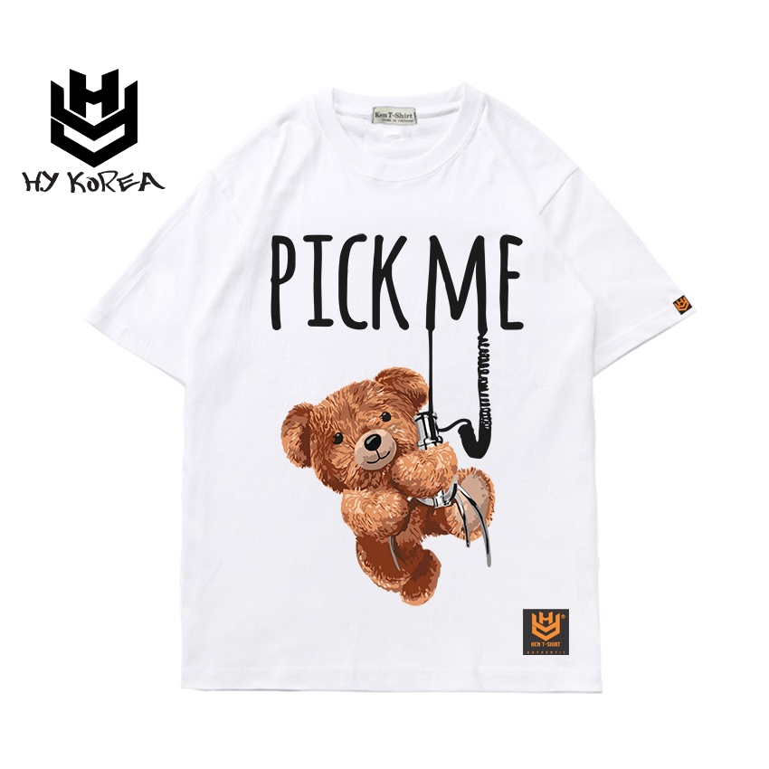 Áo thun HY KOREA tay ngắn form rộng nam nữ in hình Gấu Pick Me 511