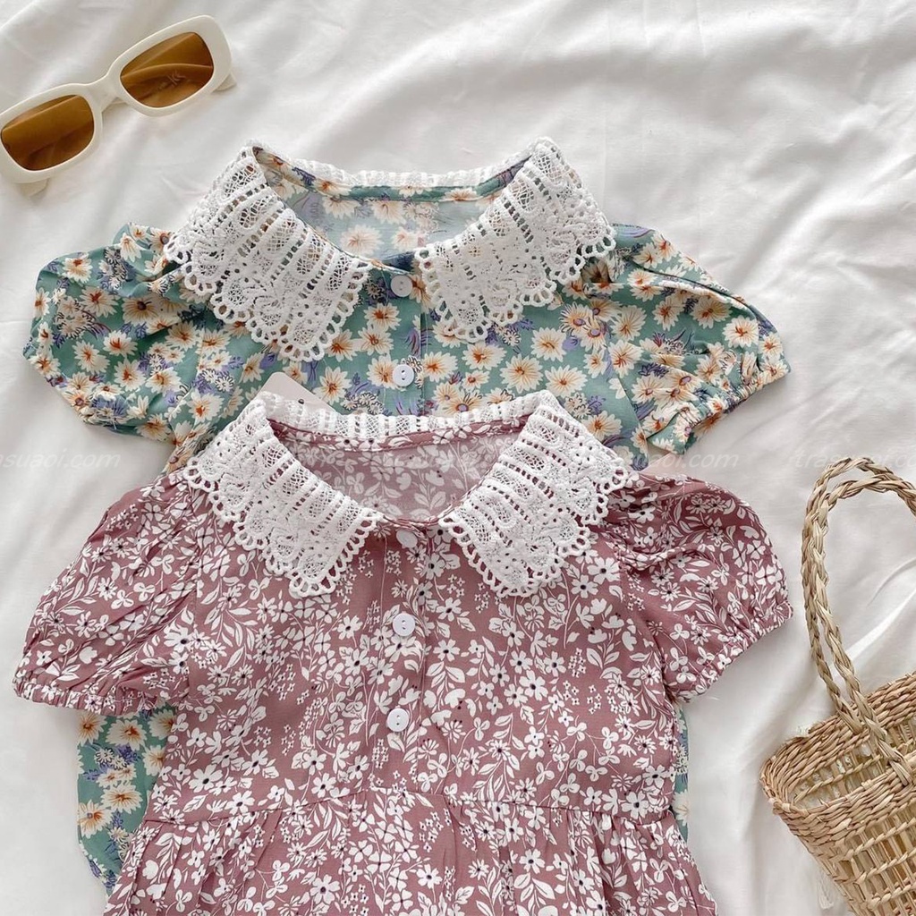 Body cho bé gái 7-15kg cổ ren tiểu thư họa tiết hoa nhí Hàn Quốc