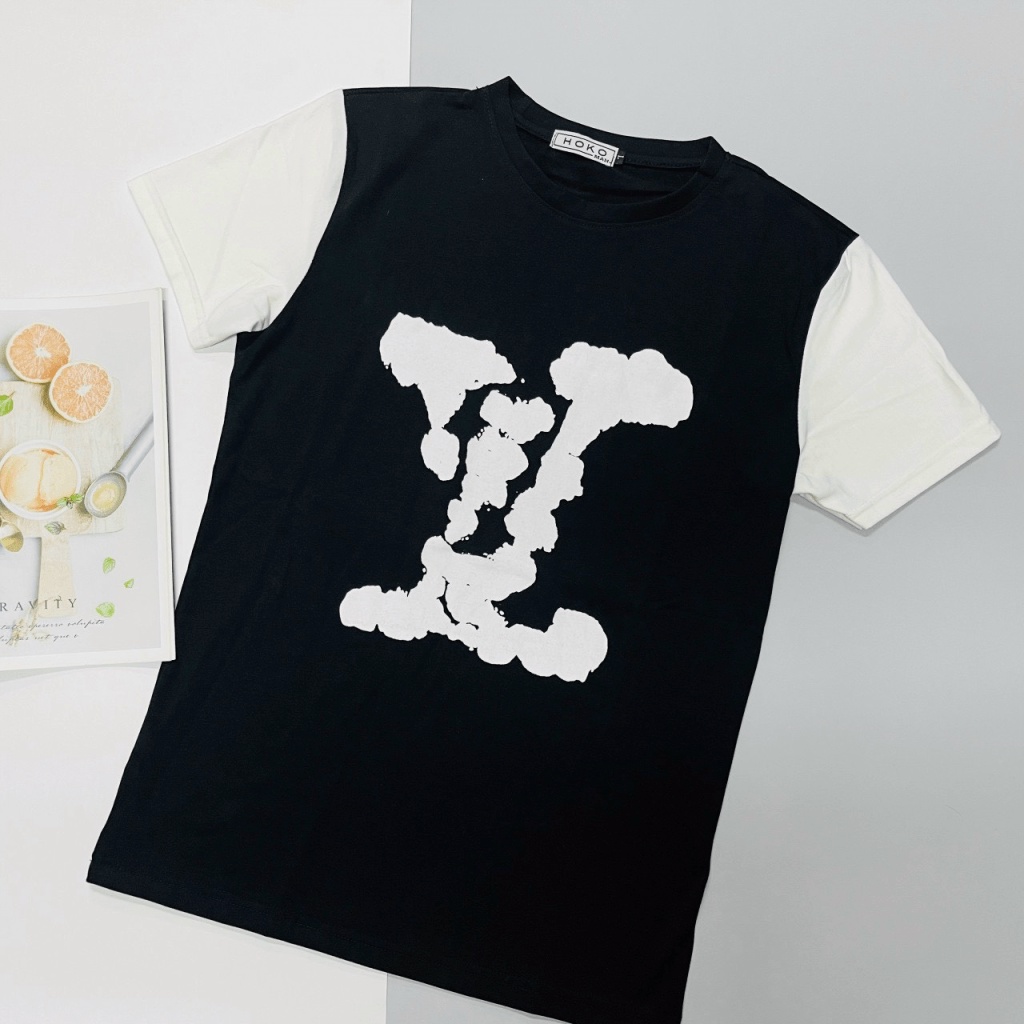 ÁO THUN NAM PHỐI HAI MÀU HẠO TIẾT CHỮ LOANG MÀU PHONG CÁCH HÀN VLTN4