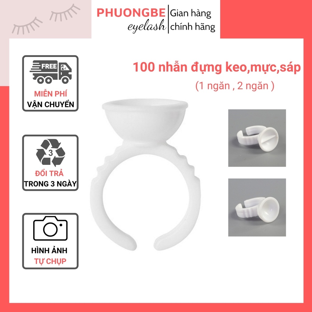 Nhẫn đựng keo nối mi sáp khắc mực phun xăm loại 1 ngăn và 2 ngăn túi 100 chiếc