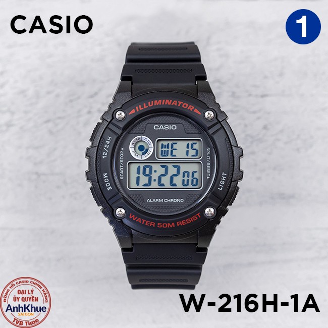 Đồng hồ nam dây nhựa Casio Standard chính hãng Anh Khuê W-216 Series (43mm)